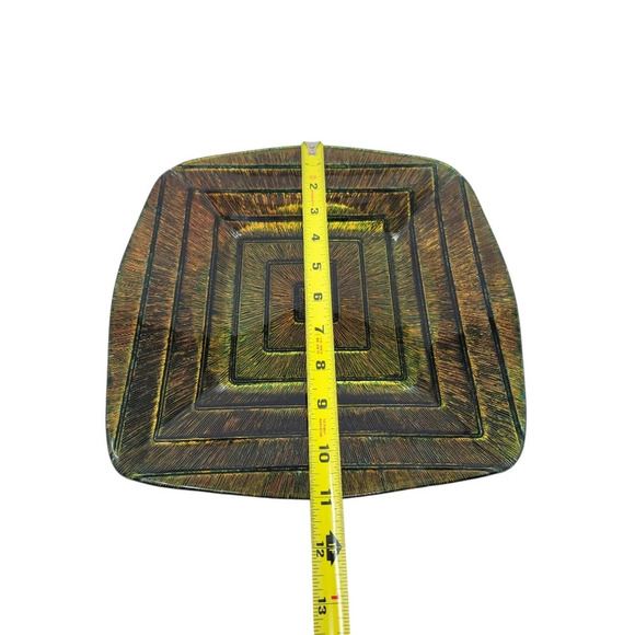 Vintage Mid Century Decorative Reverse Painted Metallic Gold/Green Plate - Picture 7 of 11